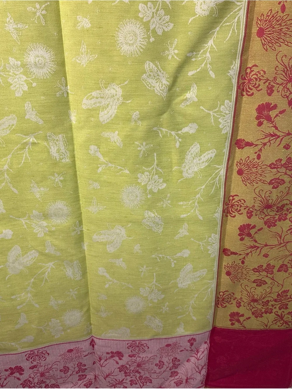 Williams Sonoma Pink Cotton/linen TableCloth 70x80 damask butterflies & flowers